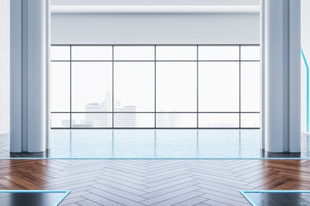 空大厅内部与全景城市景观图片下载