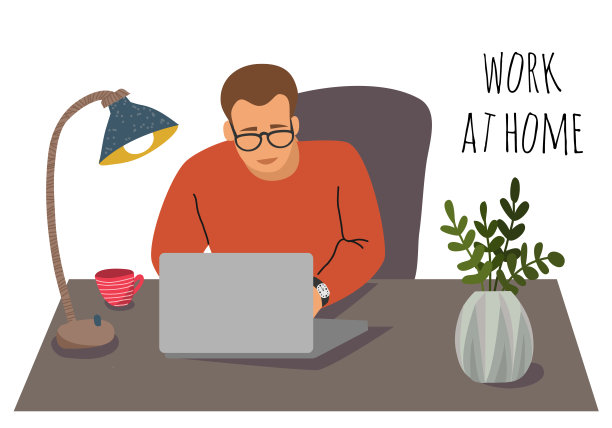 矢量插图与人在家里工作。隔离期间自我隔离的概念图片下载