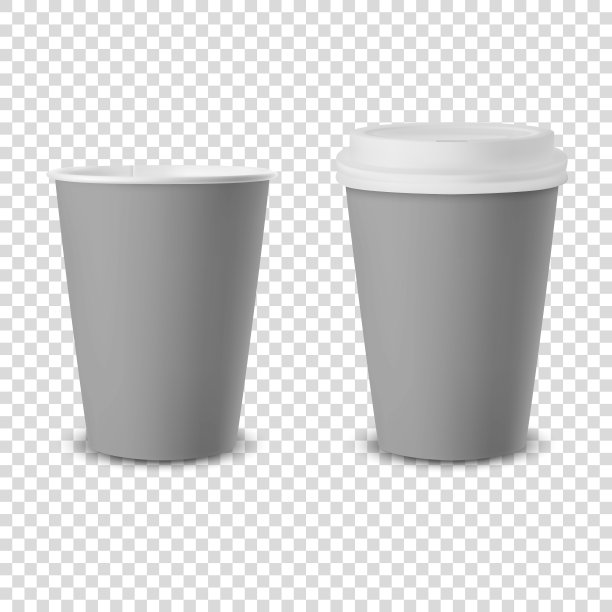 矢量3d现实灰色一次性打开和关闭与白色盖纸，塑料咖啡杯的饮料图标设置特写孤立在透明的背景。设计模板模型。前视图图片下载