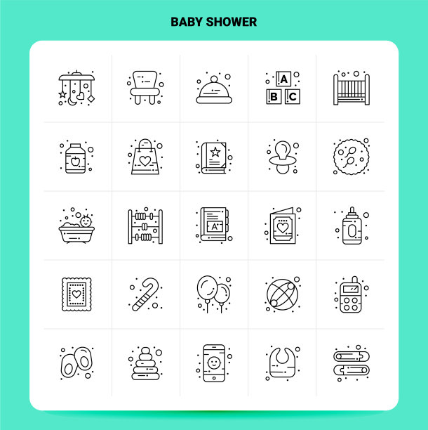 Outline 25 shower icon set line style设计图片下载
