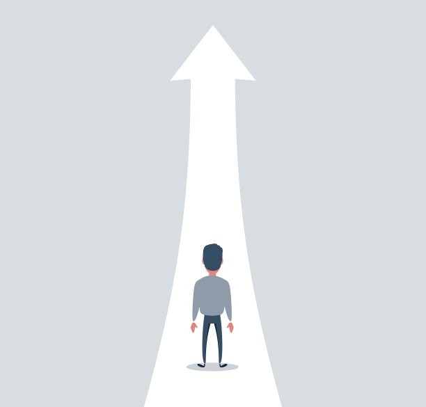 企业增长矢量概念与人向上走的箭头。象征成功、晋升、事业发展素材图片