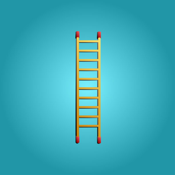 用于修复和建设的工具，一个木质楼梯应用的台阶，一个阶梯在蓝色背景。矢量图图片下载