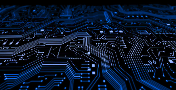 用蓝色微电路线绘制的技术插图，特写。全景图片下载