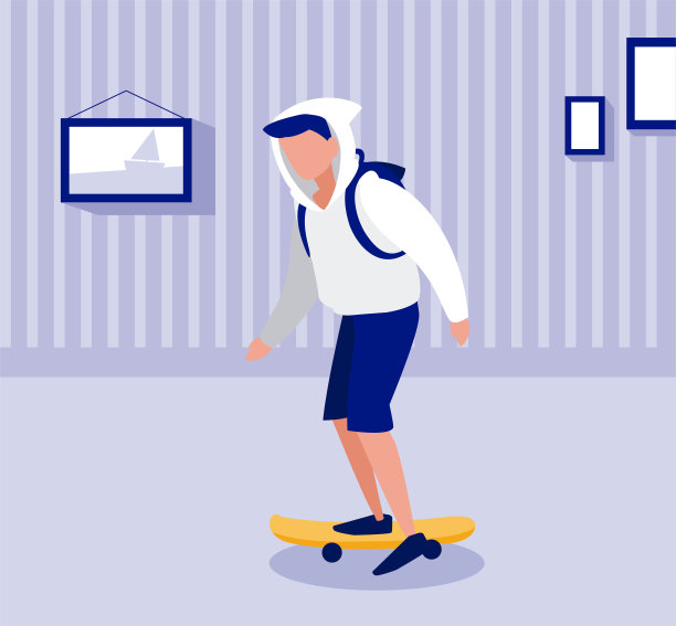 年轻人骑滑板户外矢量插图设计图片下载