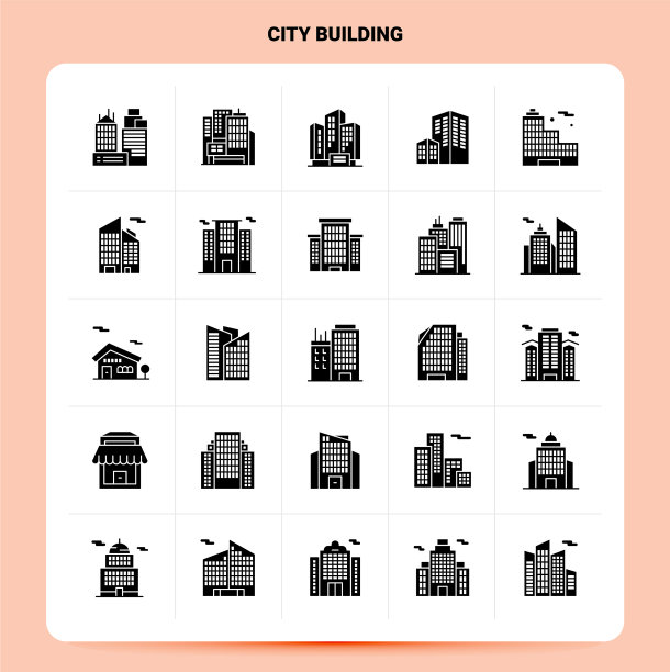 固体25城市建筑图标设置象形风格图片下载