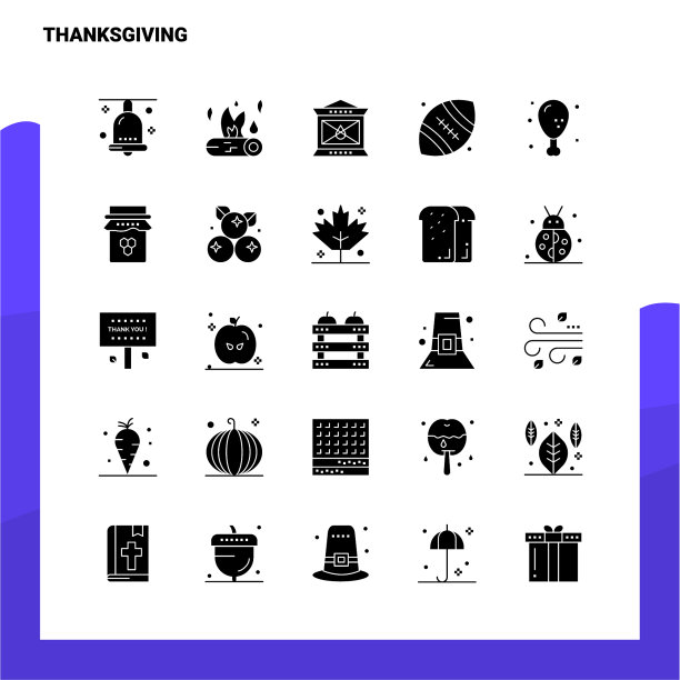 25感恩节图标设置固体字形图标图片下载
