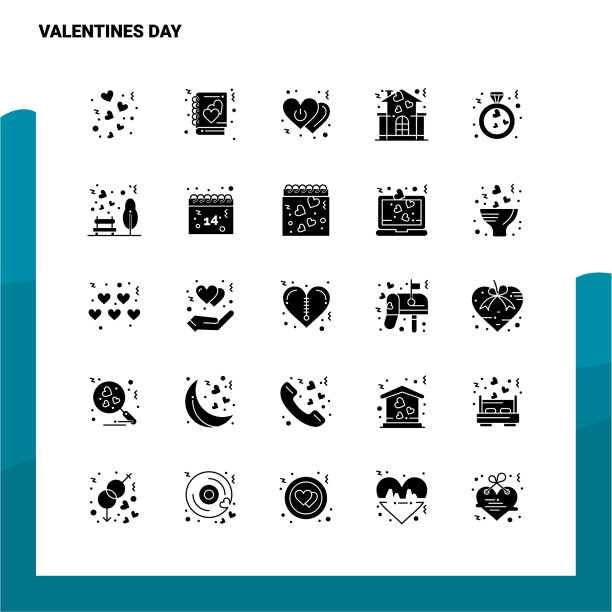 25情人节图标设置固体字形图标图片下载