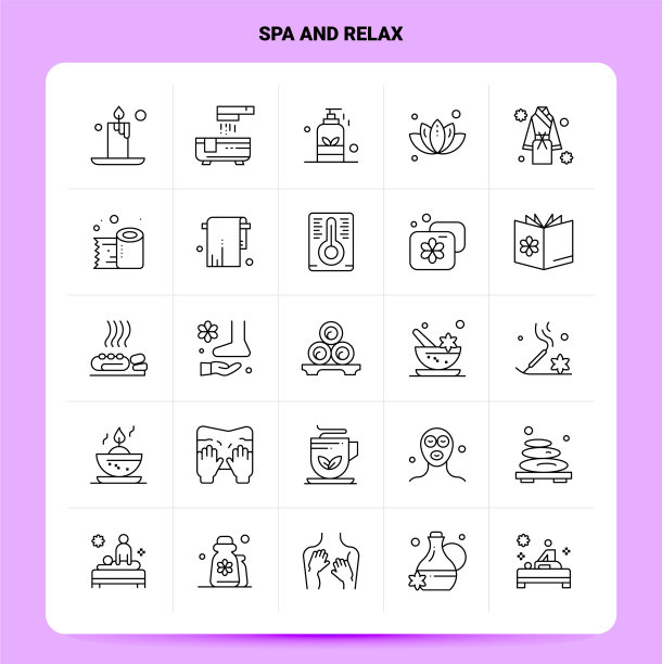轮廓25水疗和放松图标设置线条风格图片下载