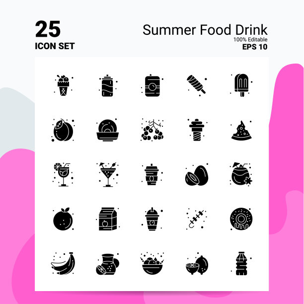 25夏季食物饮料图标设置100可编辑eps 10图片下载