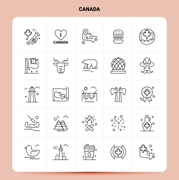 轮廓25加拿大图标设置线条风格设计图片下载
