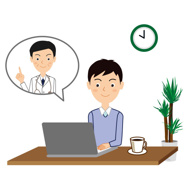 一名男子接受在线医疗的插图。图片下载