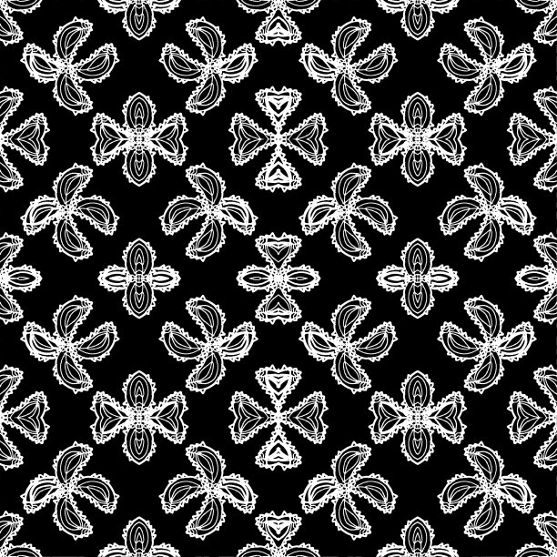 程式化的植物主题黑白无缝图案图片下载