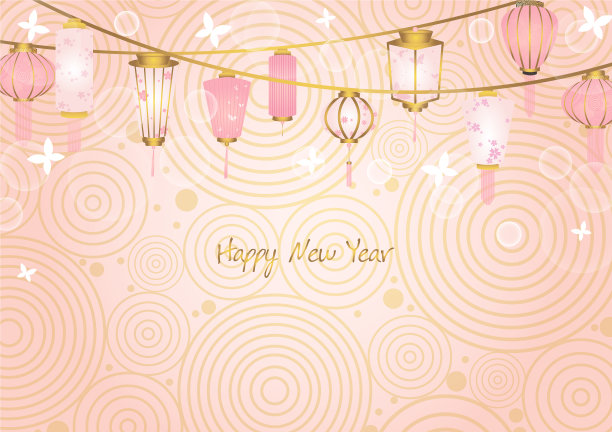 粉红色的灯笼上镶着白色的蝴蝶边图片下载