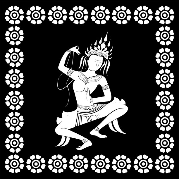 Apsara舞蹈白色剪影在黑色的背景图片下载