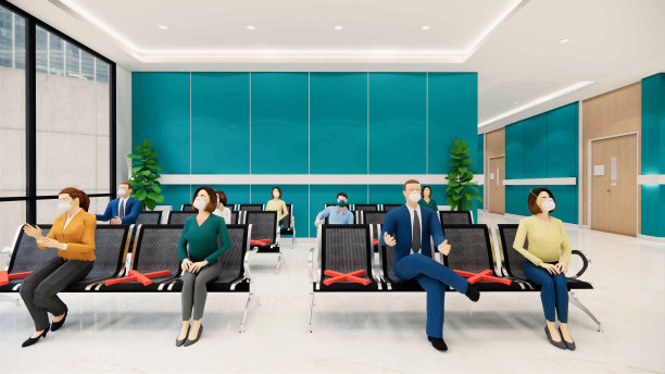 社交距离或安全距离概念的3d动画。冠状病毒感染预防概念。4 k。COVID-19病毒大流行期间的注意事项和避免密切接触。医院或诊所的社会距离。图片下载