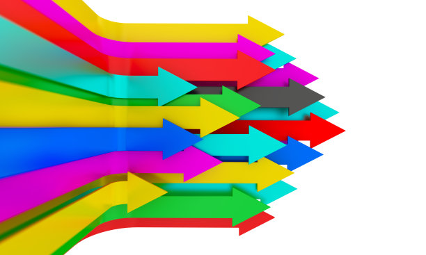 颜色的箭头。抽象的3d插图多样化的业务策略。头脑风暴的概念。图片下载