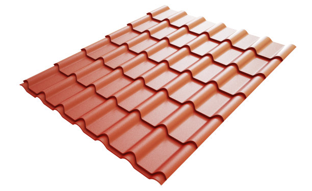 屋顶金属瓦红色，孤立在白色背景上。图片下载