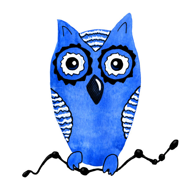 卡通人物猫头鹰鸟坐在树枝上。水彩插图孤立的白色背景。用于儿童产品的设计，封面，印刷品，包装，包装纸图片下载