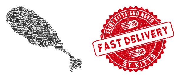 交付拼贴圣基茨岛地图与垃圾图片下载