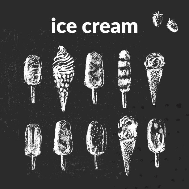 手绘粉笔冰淇淋甜筒和冰棒在垃圾黑板的背景图片下载