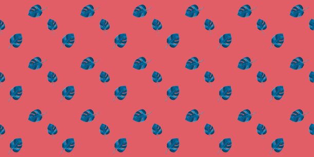 蓝色的怪物的叶子在粉红色的背景图案。无缝纹理。平的。图片下载