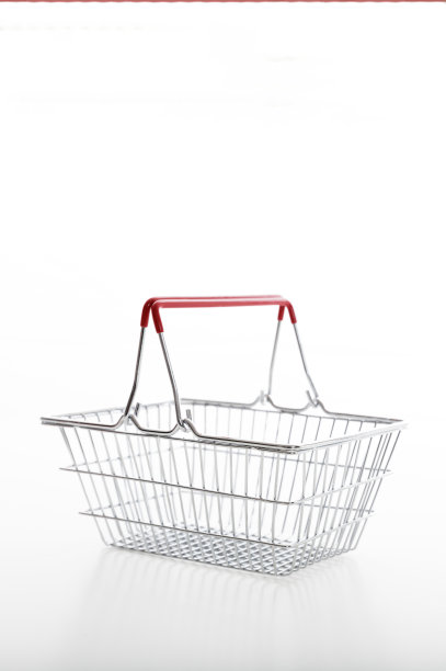 杂货购物。空金属购物篮孤立的白色背景。图片下载