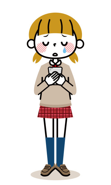 一名女高中生对着一部智能手机哭泣。图片下载