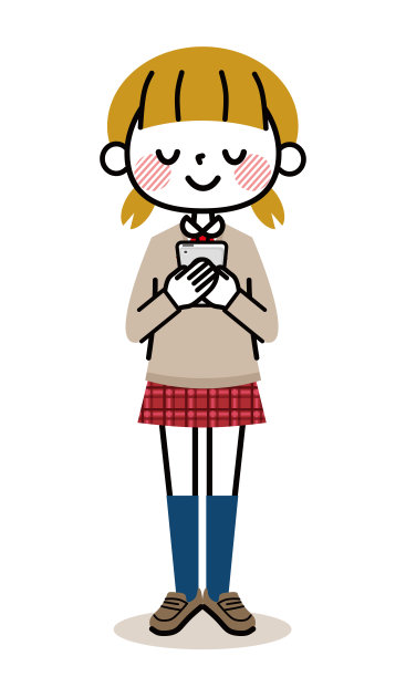 一名女高中生微笑着看智能手机。图片下载