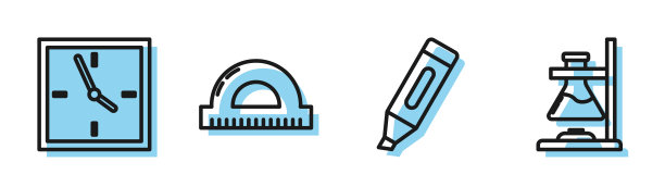 设线记号笔、钟、量角器为方格图片下载