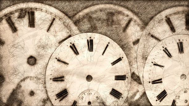 一个手表修理店的草图:时间对收集废弃的旧表盘的影响图片下载