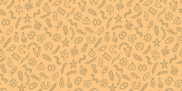 细菌、病毒、细菌和病原体。微生物和原生动物。无缝的矢量模式图片下载