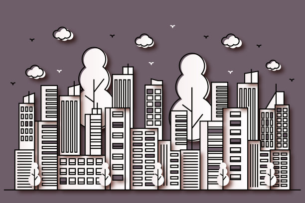 美丽的城市插图与各种建筑在纸的风格图片下载