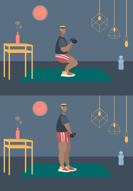 健美的人穿着运动服在家锻炼。积极健康的生活方式理念。体育竞赛，室内健身，体育运动。平面矢量插图在房间家具。时尚简单的室内图片下载