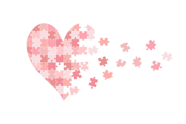 心脏形状与拼图碎片的背景。图片下载
