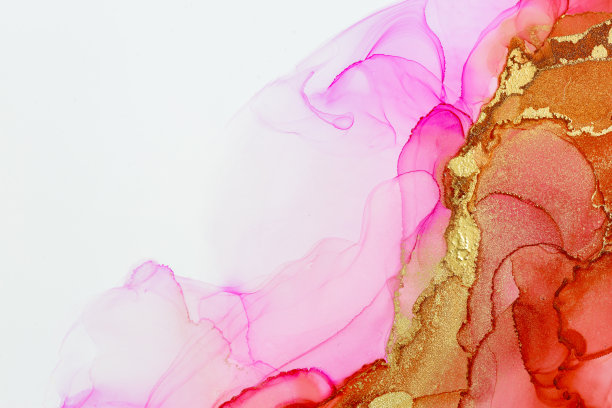 豪华的红色，玫瑰和黄金抽象背景。墨水设计。时髦的墙纸。现代的当代艺术。图片下载