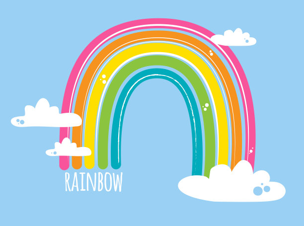 明亮的彩虹与云彩在蓝色的背景图片下载