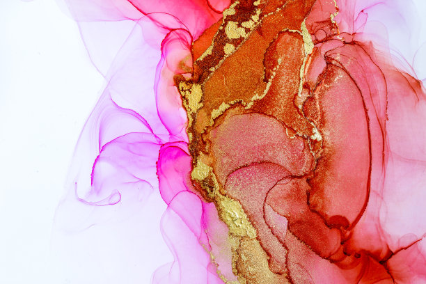 豪华的红色和金色抽象背景。墨水设计。时髦的墙纸。现代的当代艺术。图片下载