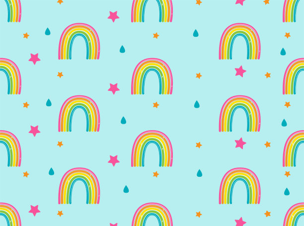 背景有彩虹，星星和雨滴图片下载