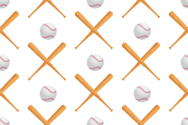 逼真的3D木制球棒棒球无缝图案。美国国家运动器材白色背景纺织印花。矢量素材图片下载
