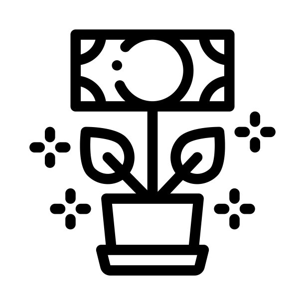 盆栽摇钱树图标矢量轮廓插图图片下载