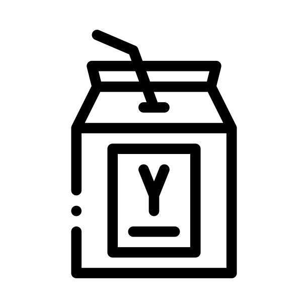 饮用包装酸奶与吸管图标矢量大纲插图图片下载