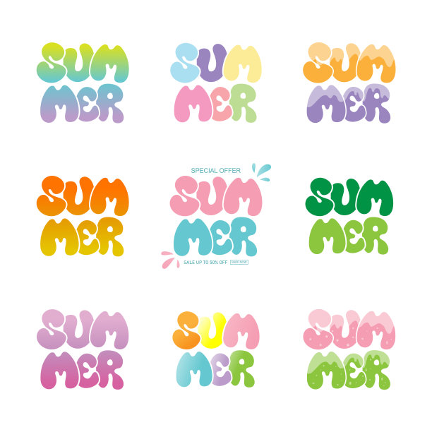 一套夏日甜蜜色彩的卡通字母。暑假元素。矢量插图。图片下载