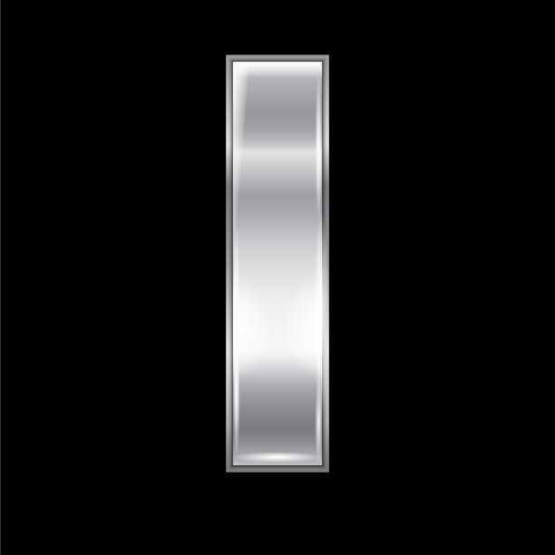 用银色金属丝带折成的新字体。时髦的罗马字母，灰色向量字母I在黑色的背景，10eps图片下载