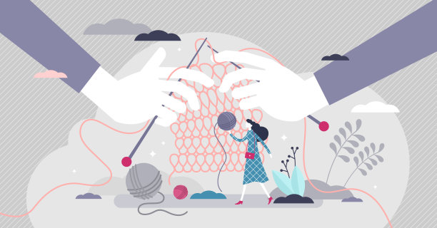 针织矢量插图。手工编织爱好扁平小人概念图片下载