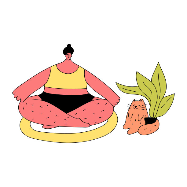 女人坐在地毯上，摆出莲花的姿势。图片下载