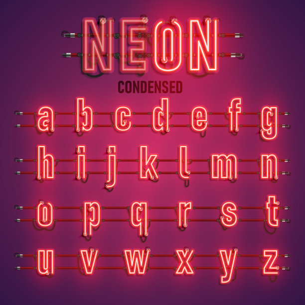 现实的霓虹灯字体与电线和控制台，矢量插图图片下载