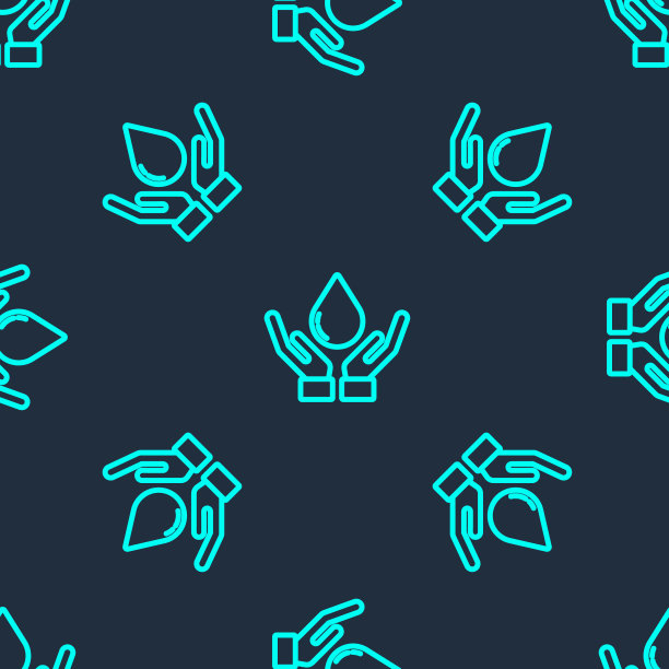 绿线洗手用肥皂图标隔离无缝模式在蓝色背景。用肥皂洗手可以预防病毒和细菌。矢量图图片下载