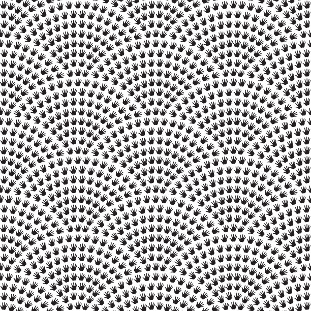 矢量抽象波浪无缝图案双手医疗手套黑白背景。新冠病毒概念、流感流行、传染病卫生防护、网页、壁纸图片下载