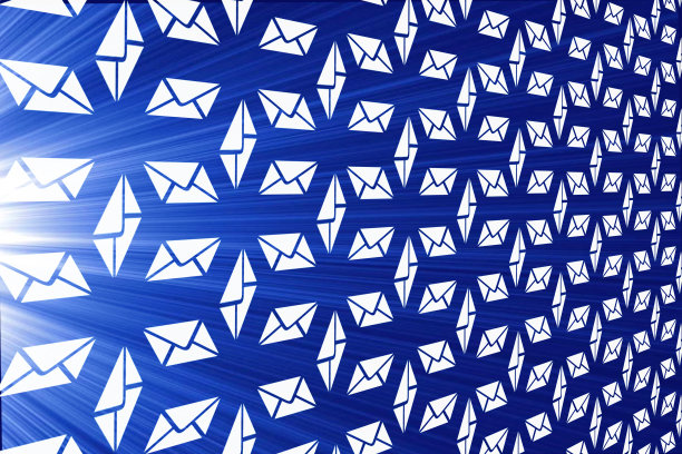 营销插图电子邮件在一个蓝色的背景。无缝的电子邮件图标，模式。信件，邮件，后台设计，面料，展示，广告横幅，纺织品。图片下载