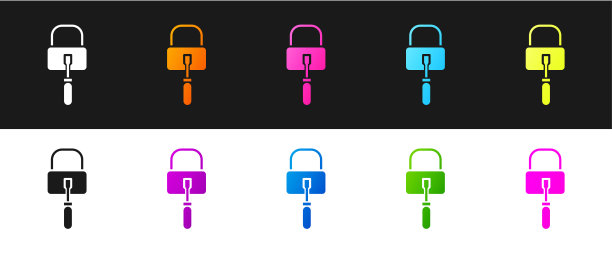 设置开锁或开锁图标隔离在黑色和白色背景。矢量图图片下载